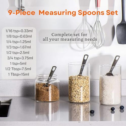 YUNNKEEY 14PCS Measuring Spoons Set, 1 tbsp, 1/2 tbsp, and 1-1/16tsp Stainless Steel Measuring Spoons for Cooking Baking Spice Jars and Liquid Ingredients