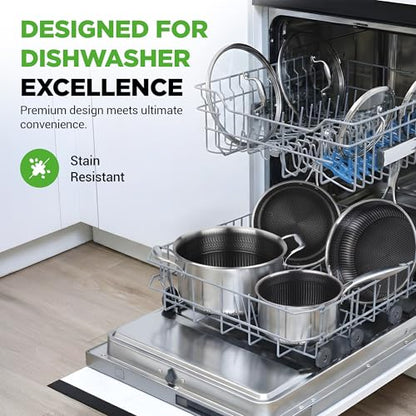 NutriChef 8-Piece Triply Cookware Set Stainless Steel - Triply Kitchenware Pots & Pans Set Kitchen Cookware, Non-Stick Coating - Sauce Pot, Stew Pot, Cooking Pot, Frying Pan, Lids - NC3PLY8Z
