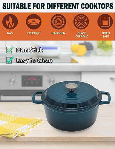 NWsystems 4.2 Quart Cast Iron Dutch Oven with Lid - Enameled Non-Stick Interior, Oven Safe to 500°F, Multi-Stovetop Compatible - Navy Blue