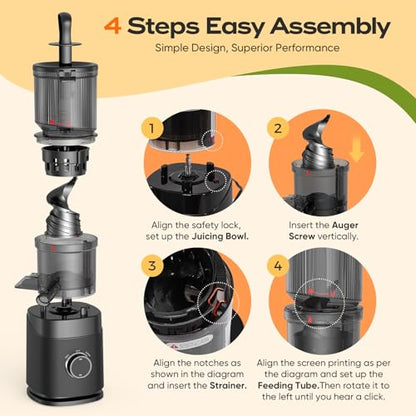 Juicer Machines, Cold Press Juicer for Leafy Greens, Fruits & Vegetables, 150W Slow Masticating Juicers, High Juice Yield, Easy to Clean