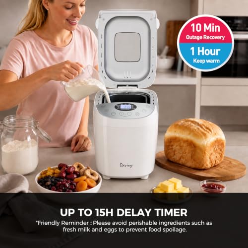 Davivy Bread Machine 3.5LB Large Capacity, 850W Automatic Bread Maker with 15 Programs (Gluten Free, Homemade Memory, Dough Shortcut), 15H Delay Timer, 1H Keep Warm, Nonstick Pan