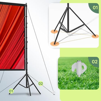 AAJK 150in Outdoor Projector Screen with Stand, Portable 16:9 4K HD Indoor Outdoor Projection Screen with Wrinkle-Free Design, Ideal for Home Theater and Backyard Cinema – Includes Carry Bag