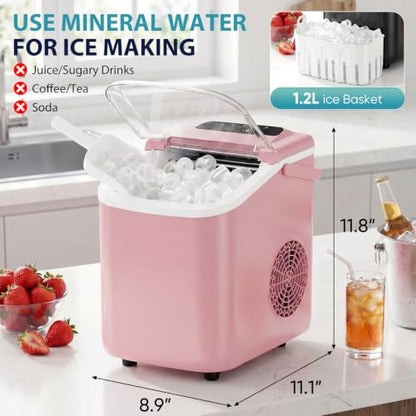 DUMOS Ice Maker Countertop, Ice Machine with Portable Handle, Basket and Scoop, 26lbs Daily, 9 Bullet Cubes in 6-8 Mins, Auto-Cleaning for Home, Kitchen, Office, Outdoors, RV Camping