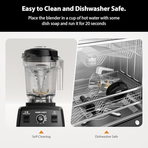 Subry Chefy Countertop Blender Pro 2000W, Professional High-Speed Blender with Powerful Brushless Motor, 25-Speed, 68oz, Heavy Duty Kitchen Blender for Smoothies, Ice Crushing & Food Prep, Black