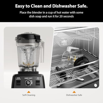 Subry Chefy Countertop Blender Pro 2000W, Professional High-Speed Blender with Powerful Brushless Motor, 25-Speed, 68oz, Heavy Duty Kitchen Blender for Smoothies, Ice Crushing & Food Prep, Black