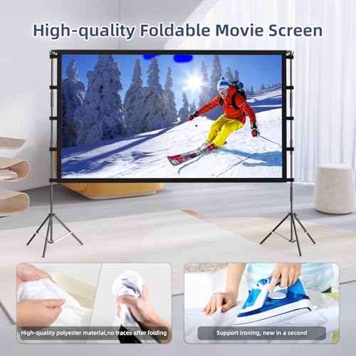 Outdoor Projector Screen with Stand, 80 Inch, 16:9 4K HD Portable Projector Screen Outdoor Indoor with Carry Bag for Backyard Movie Night
