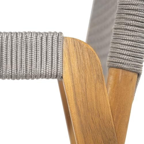 Christopher Knight Home Terry Acacia Wood Patio Dining Set for 6, Solid Wood Outdoor Dining Table Set for 6, 7 Piece Outdoor Dining Set with Rectangular Table and Woven Rope Accents, Teak+Beige+Grey