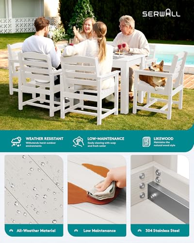 SERWALL Outdoor Dining Sets for 10, HDPE Dining Sets for 10 Person with 2 Tables and 8 Armless Chairs and 2 Armchairs, Patio Dining Sets for Garden, Backyard, Poolside, White