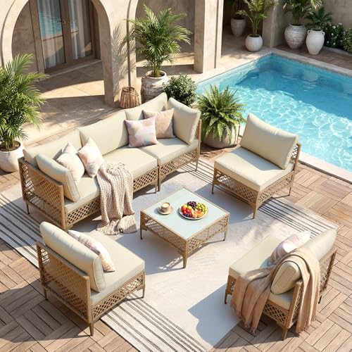 FHFO 7 Piece Patio Furniture Set, Outdoor Wicker Sectional Sofa Set
