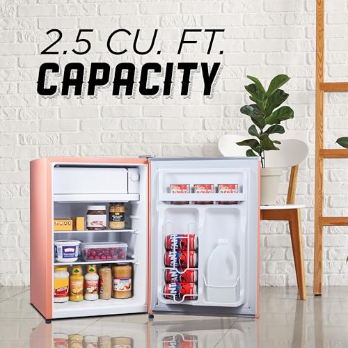 ICEBOX 2.5 Cu. Ft. Compact Refrigerator, ENERGY STAR Certified Small Refrigerator, Single Door Mini Fridge with Chiller Compartment, R600a Refrigerant, IBCR25BLS, Blush Red