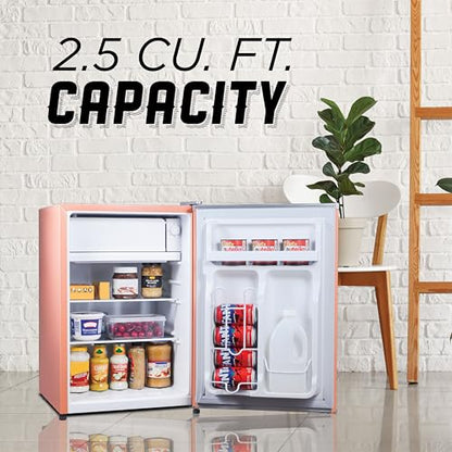ICEBOX 2.5 Cu. Ft. Compact Refrigerator, ENERGY STAR Certified Small Refrigerator, Single Door Mini Fridge with Chiller Compartment, R600a Refrigerant, IBCR25BLS, Blush Red