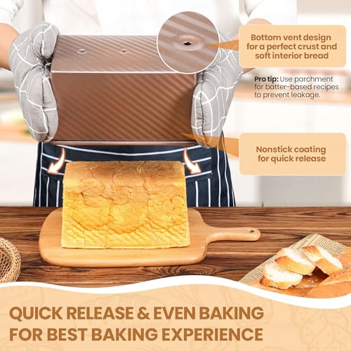 Yupjlia Pullman Loaf Pan with Lid, Premium 1 lb Dough Sandwich Nonstick Bread Pan with Lid for Homemade Bread, Heavy Duty Carbon Steel Corrugated Pullman Toast Box with Cover for Baking, Bakeware