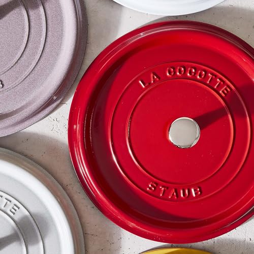 Staub Cast Iron Round Cocotte, Dutch Oven, 4-quart, serves 3-4, Made in France, Cherry