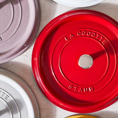 Staub Cast Iron Round Cocotte, Dutch Oven, 4-quart, serves 3-4, Made in France, Cherry