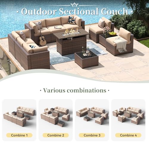 Aoxun 11 Piece Patio Furniture Set with 44" Fire Pit Table Wicker Rattan