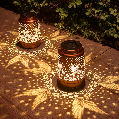 Mothers Day Gifts, 2 Pack Hummingbird Birthday Gifts for Women Mom Grandma Solar Lanterns Outdoor Waterproof Garden Decor Hanging LED Decorative Light for Patio Yard Lawn Gardening Gifts