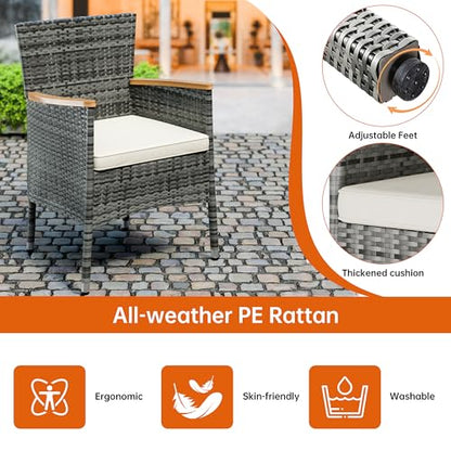 Shintenchi 7 PCS Wicker Patio Dining Set, Grey Rattan