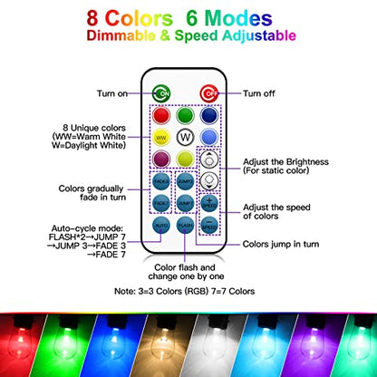 Mlambert 48FT Outdoor Patio Lights Waterproof Dimmable with Remote, RGB Cafe LED String Light with 15 Shatterproof Bulbs for Bistro Party-Black 1 Pack