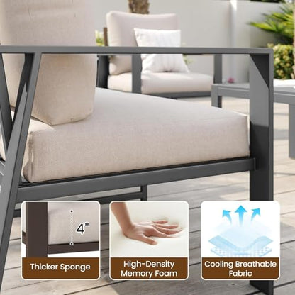 VONZOY Outdoor Loveseat with Coffee Table Small Furniture Aluminum Patio Love Seat Couch Outdoor Chairs with 4" Cushion Loveseats Sofa for Poolside,Balcony,Deck,Yard
