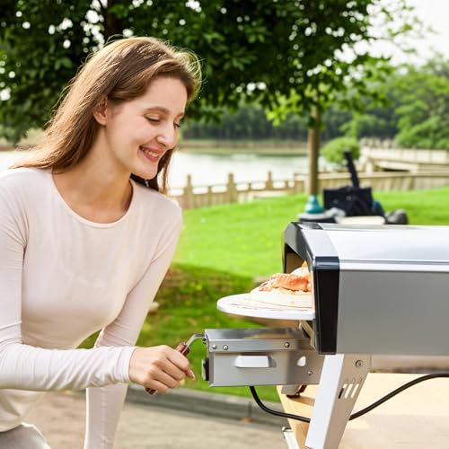 MELLCOM 20 Inch Outdoor Gas Pizza Oven, 360° Auto Rotating Pizza Stone with Pull Out Handle, Includes Pizza Peel & Carry Bag, Portable Stainless Steel Propane Pizza Oven for Backyard, Camping, Grill
