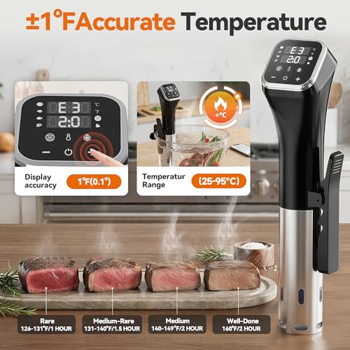 Vinlyto WIFI Sous Vide Cooker Kit, 1100W Sous Vide Machines Immersion Circulator with Vacuum Sealer Machine and Bags, APP Preset Recipes, Accurate Temperature Control, Fast-Heating with Timer