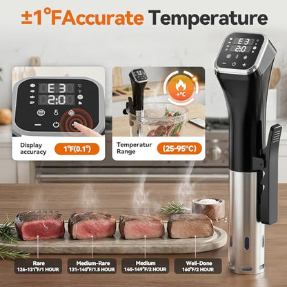 Vinlyto WIFI Sous Vide Cooker Kit, 1100W Sous Vide Machines Immersion Circulator with Vacuum Sealer Machine and Bags, APP Preset Recipes, Accurate Temperature Control, Fast-Heating with Timer
