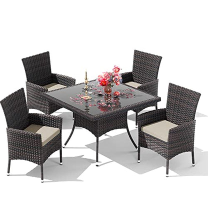 RTDTD 15 Pieces Outdoor Patio Dining Set,Patio Table and Chairs Rattan Outdoor Patio Furniture Set with Umbrella Hole,Dining Table Set for 12 with Chairs for Backyard,Garden and Kitchen,Brown