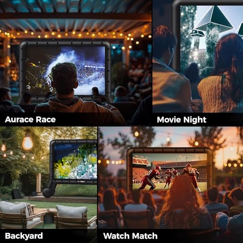 SPORTSWIN 14 FT Inflatable Outdoor Movie Screen, Blow Up Projector Screen Outdoor with Air Blower, Movie Screens for Backyard with One Piece Design, Front & Rear Projection, Easy Set Up