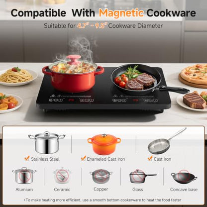 AMZCHEF Double Induction Cooktop, 1800W 2 Burner, ETL Certified