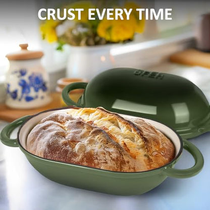 UFEH Dutch Oven for Bread Baking – Premium Cast Iron Pot with Lid – Perfect for Sourdough, Artisan Loaves & No-Knead Bread – 2 QT / 1.9L (Enameled, Round, Oven & Stovetop Safe), Green