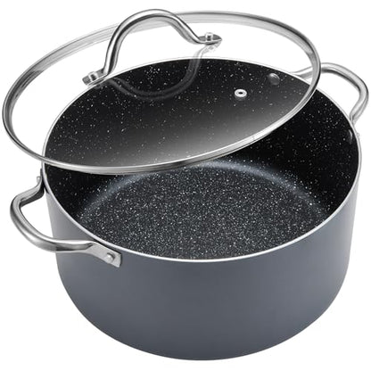BEZIA 12 Quart Cooking Pot, Large Non Stick Induction Stock Pots with Lid, All Stove Compatible, 12 QT Aluminum Soup/Stew Pot For Big Gatherings, Grey