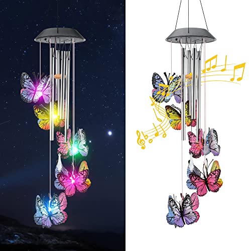 KAHACIYO Solar Butterfly Wind Chimes, Color-Changing, Outdoor, Solar-Powered, 9.5 x 5.25 x 2 inches