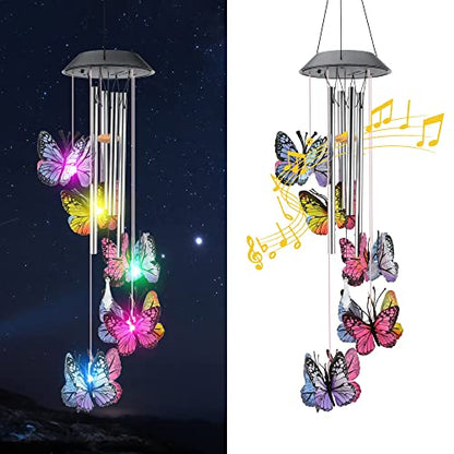 KAHACIYO Solar Butterfly Wind Chimes, Color-Changing, Outdoor, Solar-Powered, 9.5 x 5.25 x 2 inches