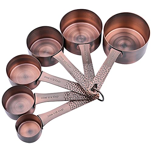 Smithcraft Measuring Cups and Spoons Set 14, Copper Measuring Cups and Spoons Set for Dry & Liquid, Metric & US Stainless Steel 6 Measure Cups and 7 Spoons Set w/Leveler for Kitchen & Baking
