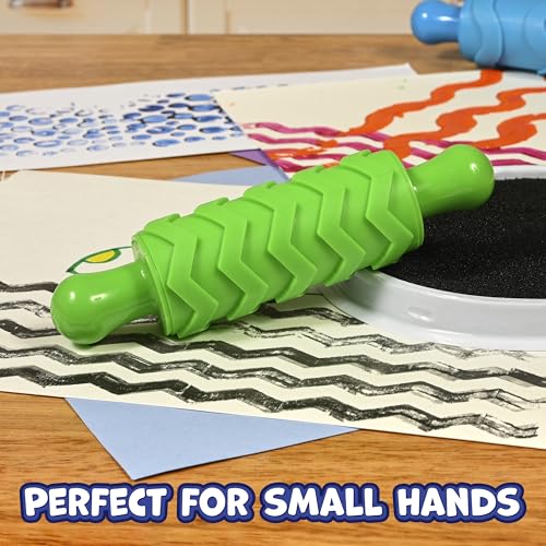 READY 2 LEARN Paint and Dough Texture Rollers | Set of 4 | Patterned Rolling Pins for Kids | Play Dough Accessories and Art Tools