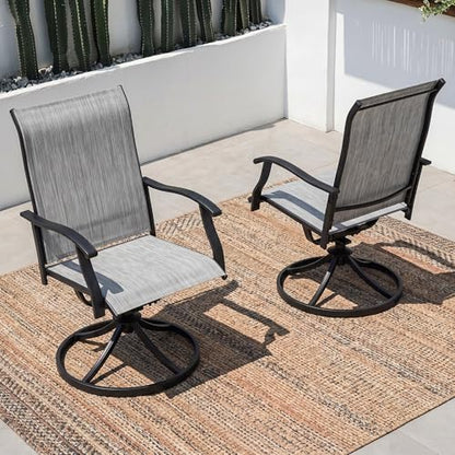 NUU GARDEN 2-Piece Patio Swivel Dining Chairs, 360° Rotation and 15° Rocking, All-Weather Textilene High-Back Chairs, Light Gray