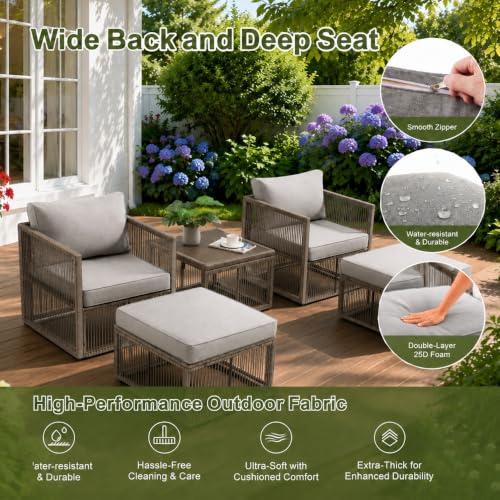 5 Piece Outdoor Small Patio Furniture Set, Wicker Sectional Furniture Set