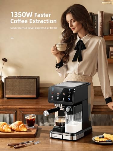 UDI 20 Bar Espresso Machine, 9-in-1 Coffee Maker with Automatic Milk Frother & Detachable Milk Tank, One-Touch Cappuccino Latte Macchiato Americano Iced Espresso, Self-Cleaning Function for Home Use