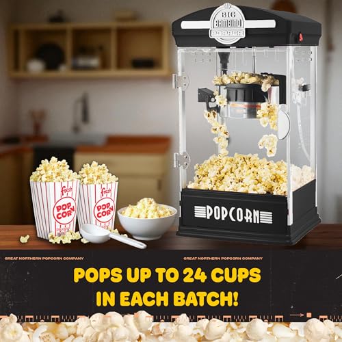 Popcorn Machine - Big Bambino Old-Fashioned Popper with 4-Ounce Kettle, Measuring Cups, Scoop, and Serving Cups by Great Northern Popcorn (Black)