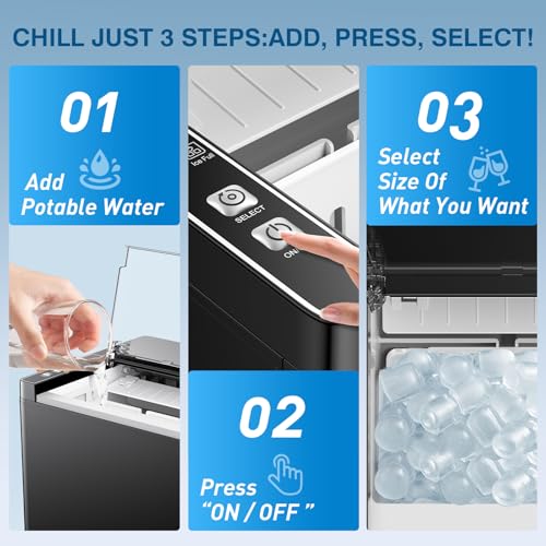 Countertop Ice Makers Machine, Portable Ice Machine Producing 9 Ice Cubes Within 6 Mins, Bullet Ice Available in Two Sizes(S/L), Compact Mini Ice Maker Appliance for Home Kitchen Camping （Ebony）