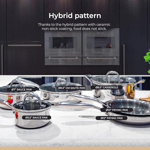 BE | LIVING Circlad Series 12 Piece Cookware Set PFAS-Free Nonstick Hybrid Non-Stick Pattern Induction Compatible Durable & Easy to Clean