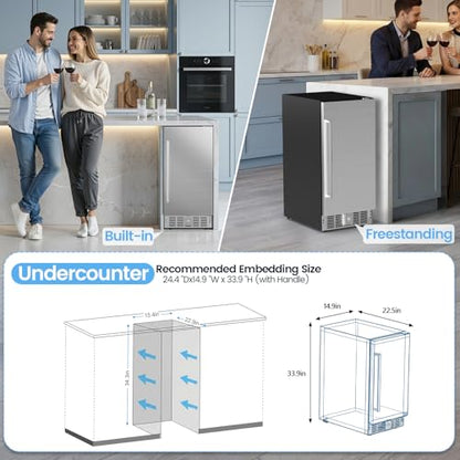 COWSAR 15 Inch Outdoor Beverage Refrigerator, Under Counter Beverage Fridge with Stainless Steel Door, Built-in or Freestanding Beverage Cooler 127 Cans for Home/Kitchen/Patio/Bar