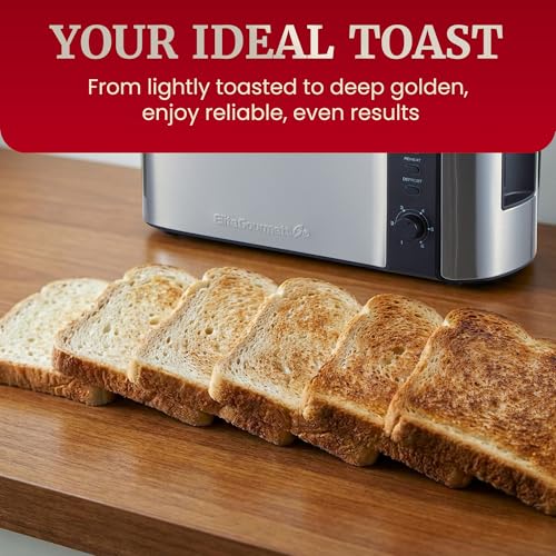 Elite Gourmet 2-Slice Slim Toaster, 1 Long Slot, Extra-Wide, Warming Rack