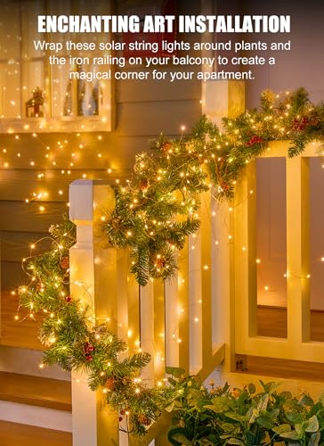 Minetom Solar Fairy Lights,33Ft 100 LED Solar String Lights Outdoor, IP65 Waterproof Patio Lights with 8 Modes for Tree Patio Christmas Party Wedding Decor (Warm White)
