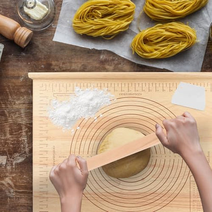 Wood Pastry Board with Measurements|Extra Large 24"x20"|Include Kneading Board,Rolling Pin,Dough Cutter|Multi-Functional Dough Board Set for Pie Mrusts, Pizzas, or Slicing Vegetables