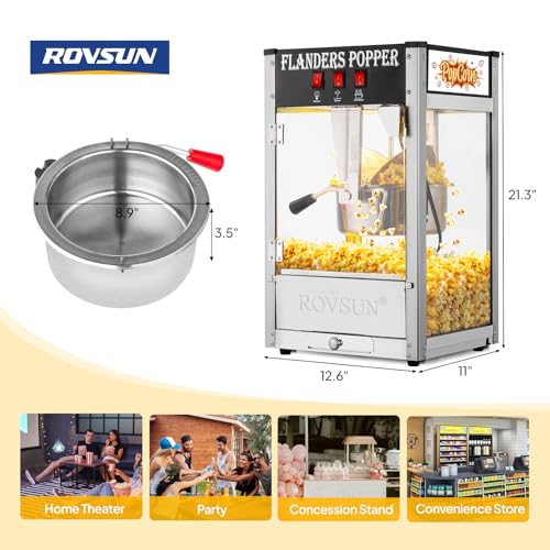 ROVSUN Popcorn Machine with 8 Ounce Kettle Makes Up to 32 Cups ETL Certified, Countertop Popcorn Maker Commercial Popcorn Machine Movie Theater Style w/Scoop, Oil Spoon & 3 Popcorn Cups, Black