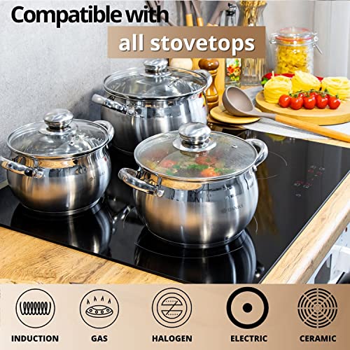 Daniks Classic 6.5 Quart Stainless Steel Stock Pot with Glass Lid, Tri-Ply Bottom for Even Heating, Induction Compatible, Dishwasher Safe