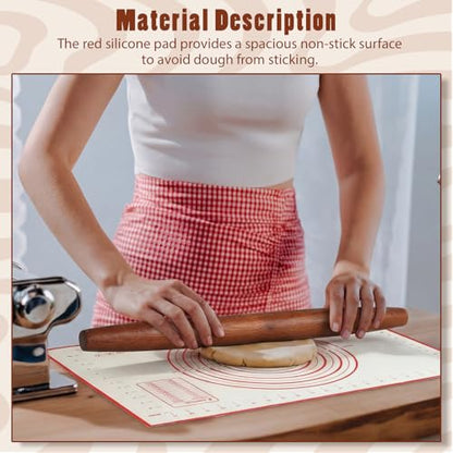 Yiyiring 4 Pcs Sapele Wood French Rolling Pin Set Tapered and Mini Wooden Rolling Pins(15.7inch, 7.8inch)with Silicone Baking Mat and Beech Wood Base for Baking Fondant Pizza Pasta Pie Crust Pastries
