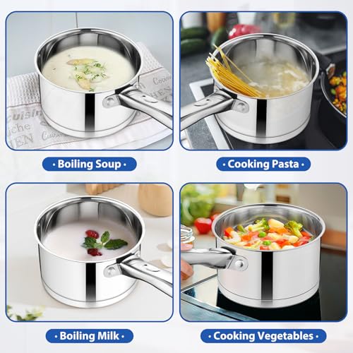 TeamFar Saucepan, 3 qt Stainless Steel Sauce Milk Pan & Lid with Tri-ply Bottom, Home/Kitchen Induction Pot for Cooking/Boiling/Warming/Stewing, Healthy & Heavy Duty, Dishwasher Safe