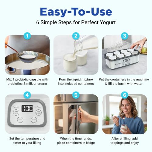 Ultimate Probiotic Yogurt Maker with TruTemp™ Adjustable Temperature & Time Control, Make Trillions of Live Probiotics for Gut Health, ULTIMATE LIFETIME WARRANTY, Wellness Gifts for Men & Women